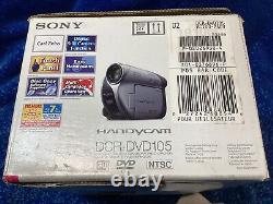 Sony Handycam DCR-DVD105 Camcorder PRISTINE New Battery 4 Discs Cords Manual
