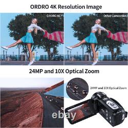 Video Camera 4K Camcorder UHD 50MP 10X Optical Zoom Camera for YouTube ORDRO